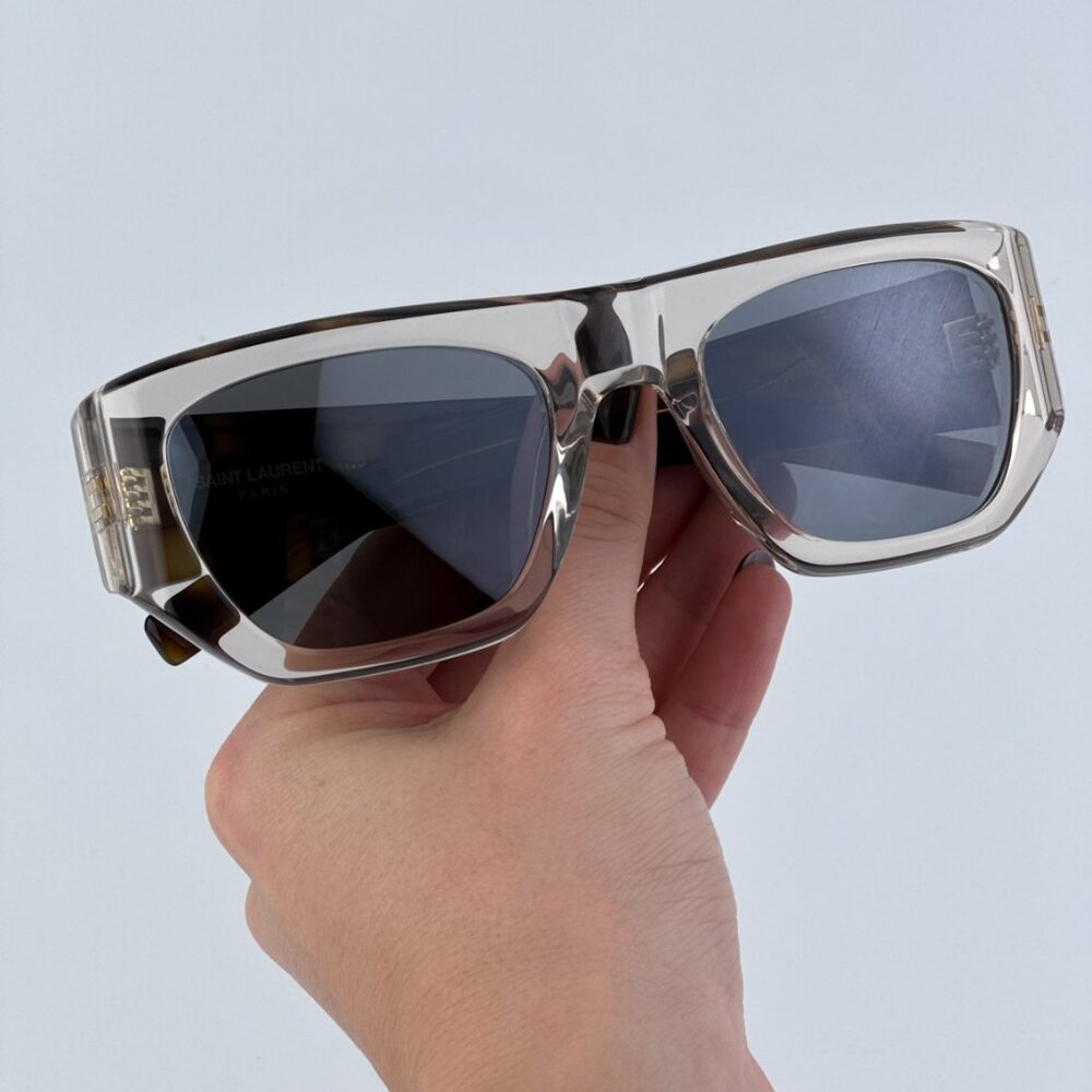 Saint Laurent SL740 003 BRAND NEW Sunglasses Beige Havana Silver Square Unisex